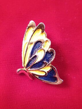 Yellow and Blue Metal and Enamel Butterfly pin